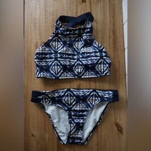 Roxy Navy and White Tie-Dye Bikini Top